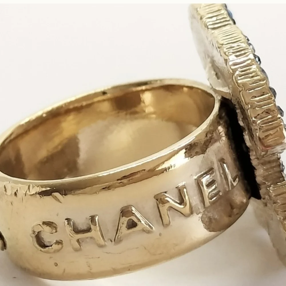 Chanel CC Crystal & Enamel Ring 05A Collection Authentic Vintage Rare.Size 6.5-7